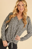 FRONT BUTTON TIE ANIMAL PRINT TOP