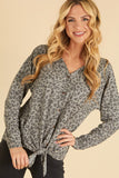 FRONT BUTTON TIE ANIMAL PRINT TOP