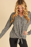 FRONT BUTTON TIE ANIMAL PRINT TOP