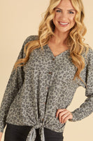 FRONT BUTTON TIE ANIMAL PRINT TOP
