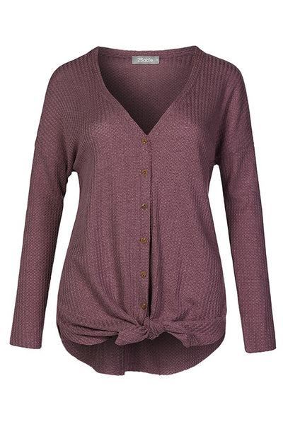 Carly Waffle Thermal Tunic Top Dark Rose