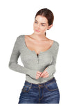 Thumb Hole Thermal Ribbed Knit Henley Bodysuit