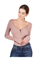 Thumb Hole Thermal Ribbed Knit Henley Bodysuit