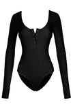 Thumb Hole Thermal Ribbed Knit Henley Bodysuit