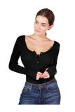 Thumb Hole Thermal Ribbed Knit Henley Bodysuit