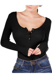 Thumb Hole Thermal Ribbed Knit Henley Bodysuit