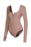 Thumb Hole Thermal Ribbed Knit Henley Bodysuit