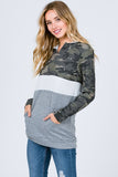 CAMO COLOR BLOCK LONG SLEEVE HOODIE