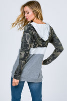 CAMO COLOR BLOCK LONG SLEEVE HOODIE