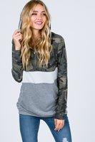 CAMO COLOR BLOCK LONG SLEEVE HOODIE