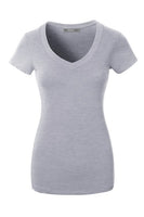 Fitted V Neck Short Sleeve T-shirt Top - Heather Grey