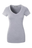 Fitted V Neck Short Sleeve T-shirt Top - Heather Grey