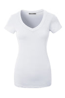 Fitted V Neck Short Sleeve T-shirt Top - Heather Grey