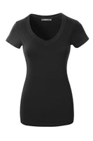 Fitted V Neck Short Sleeve T-shirt Top - Heather Grey