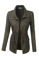 Anorak Utility Military Jacket with Drawstring - Olive