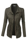 Anorak Utility Military Jacket with Drawstring - Olive