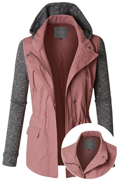 Military Anorak Jacket with Fleece Hoodie