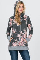 FRENCH TERRY FLORAL PRINT HOODIE
