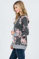 FRENCH TERRY FLORAL PRINT HOODIE