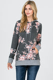 FRENCH TERRY FLORAL PRINT HOODIE