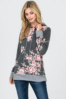 FRENCH TERRY FLORAL PRINT HOODIE