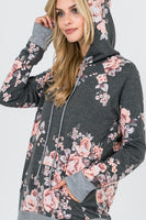 FRENCH TERRY FLORAL PRINT HOODIE