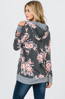 FRENCH TERRY FLORAL PRINT HOODIE