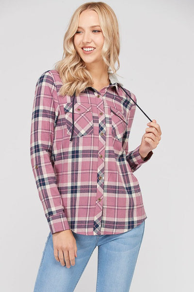 WOMEN'S PLAID HOOD SHIRT