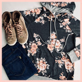 FRENCH TERRY FLORAL PRINT HOODIE